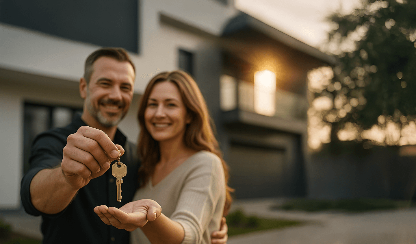 Casal segurando as chaves da nova casa